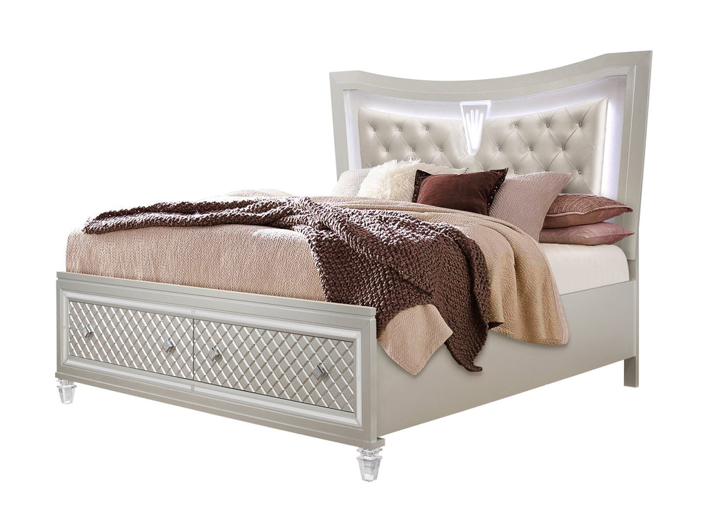 English Elm CROSS Glam Champagne Queen Bed with LED Headboard, Solid Wood/MDF, Acrylic Legs & Jewel Accents B201S00136