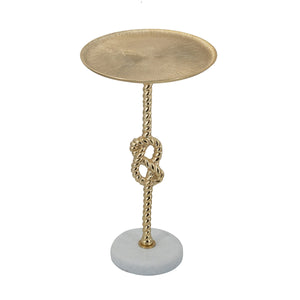 English Elm 13.8x13.8x24" Gold Aluminum Rope Knot Side Table with Polished White Marble Base W2078P461569
