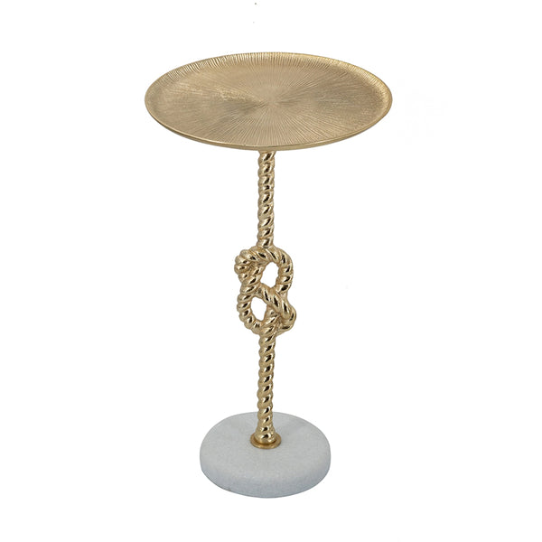 English Elm 13.8x13.8x24" Gold Aluminum Rope Knot Side Table with Polished White Marble Base W2078P461569