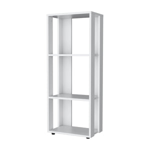 English Elm White Slim Bookcase with Three Open Shelves, Melamine Particle Board Storage for Small Spaces, Modern White Finish – Sleek Organizer for Books & Decor (39.4" H) B062P290265