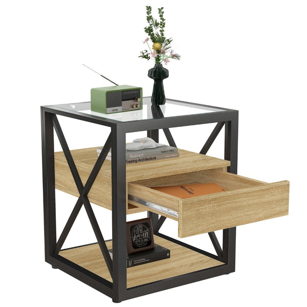 English Elm Set Of 2 Modern End Tables With Drawer - Industrial Style Nightstands For Stylish Storage & Decor W241P246921-GIGA