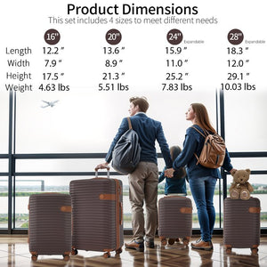 English Elm 4 Piece Abs Hard Shell Luggage Set with Spinner Wheels Tsa Lock and Packing Cubes Brown PP313145AAD