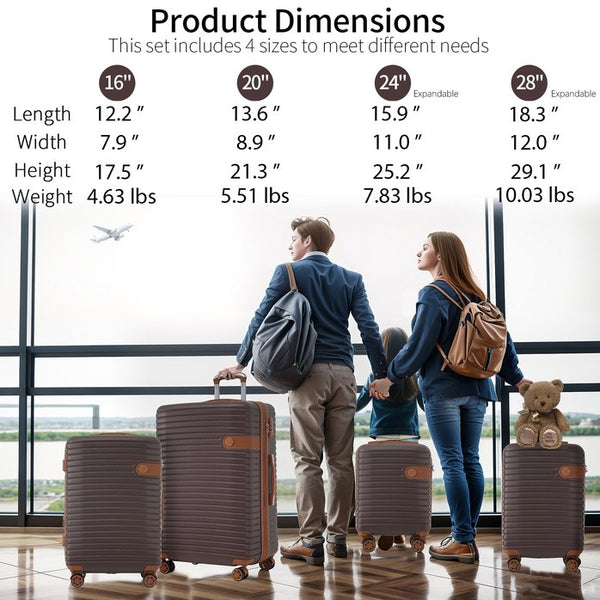 English Elm 4 Piece Abs Hard Shell Luggage Set with Spinner Wheels Tsa Lock and Packing Cubes Brown PP313145AAD