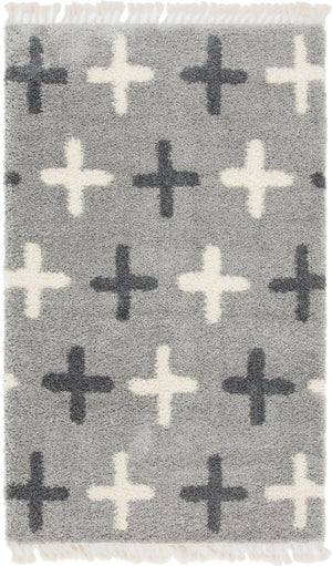 Unique Loom Hygge Shag Positive Machine Made Geometric Rug Light Gray, Gray/Ivory 5' 1" x 8' 0"