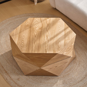 English Elm 36.61'' Polygon Flip Top Coffee Table Wood Veneer Hidden Storage Retro Living Room W757P347495