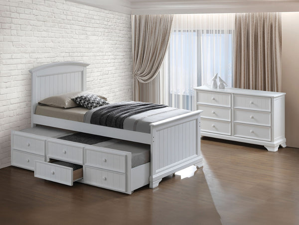 English Elm Transitional Twin Daybed With Trundle & 3 Storage Drawers – Elegant White Finish For Versatile Spaces B2741S00475-GIGA