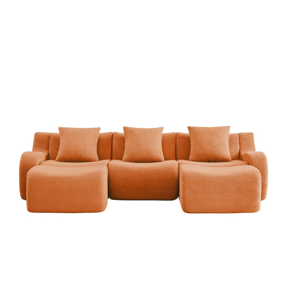 English Elm U-Shaped Cozy Teddy Fabric Sectional Sofa - No Assembly, Ergonomic Support, Anti-Slip Design, Orange W714S01451-GIGA