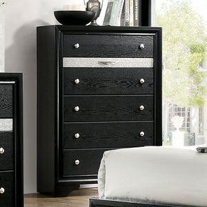 English Elm Contemporary Chic Chest with Gold Accents, Acrylic Trim, Metal Bracket Legs and Dust‑Proof Drawers Black 38 L x 20 W x 56 H B2741P375927