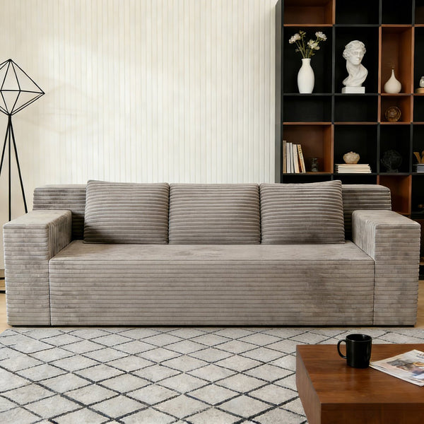 English Elm 71" Corduroy Tufted Loveseat with Deep Seat and Curved Back for Compact Living Spaces Camel W5571P440913