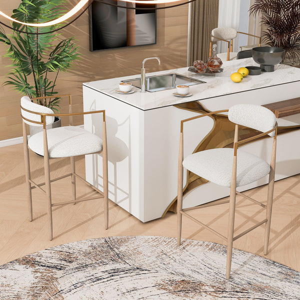 English Elm Christopher Knight Home® - Barstools Set Of 2 - Chic Beige Upholstered Bar Stools With Back, Natural Wood & Iron Legs, 260Lbs Capacity N779P248198N