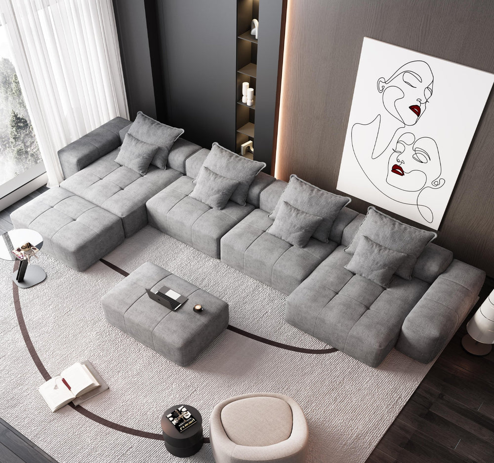 English Elm Modern Oversized Modular Sectional Sofa – Plush Chenille, 8 Diy Configurations, No Assembly, Grey W1885S00068