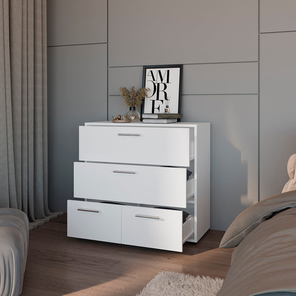 English Elm Lapwai Sleek White Drawer Chest — Engineered Wood, Space-Saving 3-Drawer Storage for Bedroom (37"x23") B092P315588