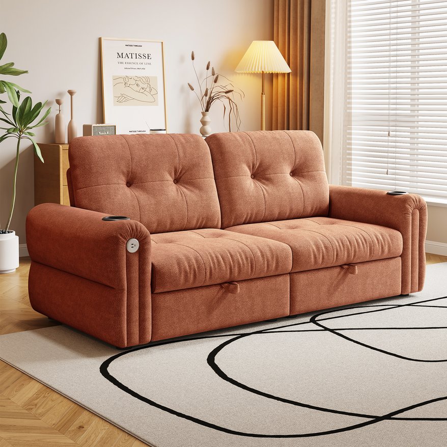English Elm It Chenille Convertible Sleeper Loveseat with Steel Frame for Compact Living Spaces W3820S00019