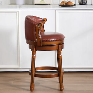English Elm Cow Leather Swivel Barstool Solid Hardwood Frame Curved Back for Kitchen or Bar W2195P479943