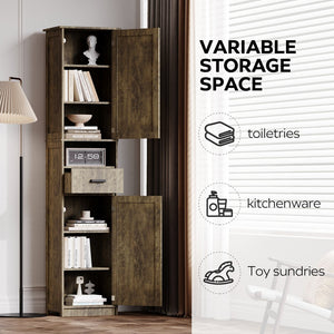 English Elm 69" Slim Tall Storage Cabinet with Barn Doors and Drawer for Small Spaces, Adjustable Shelves, Sturdy Grey W2386P207761