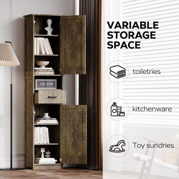 English Elm 69" Slim Tall Storage Cabinet with Barn Doors and Drawer for Small Spaces, Adjustable Shelves, Sturdy Grey W2386P207761