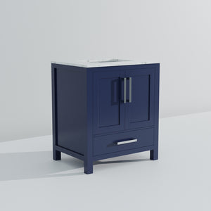 English Elm Navy Single-Sink Bath Vanity 30"W x 22"D with Carrara Marble Top, Solid Wood, Soft-Close Drawer, Storage B2731P258798