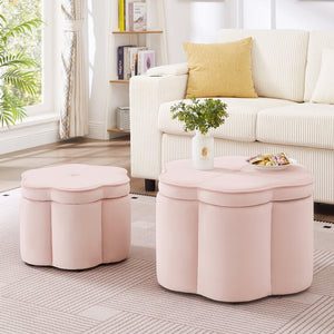 English Elm Set of 2 Flower Petal Velvet Storage Ottomans Sculptural Nesting Seating for Living Room Pink W2186P440353