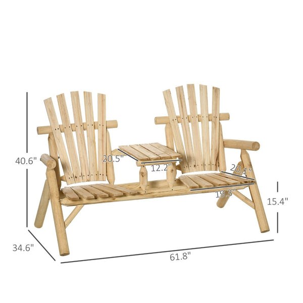 English Elm Outsunny 2-Seat Adirondack Loveseat With Table – Rustic Wooden Patio Bench For Outdoor Relaxation W2225P174069-GIGA