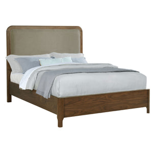 English Elm Verona Queen Panel Bed Walnut Veneer Frame with Padded Taupe Upholstered Headboard B062S01591
