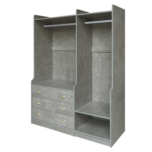 English Elm Open Open Wooden Wardrobe with 2 Rods, 5 Shelves & 3 Drawers — Modern Gray White Storage Solution N820S00021E