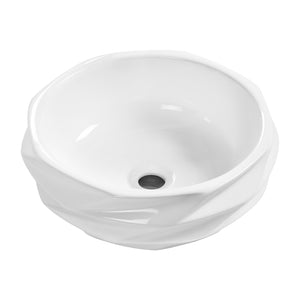English Elm Round Diamond Quilted Ceramic Vessel Sink Gloss White Basin for Powder Rooms W3402P351192