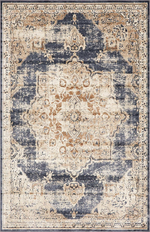 Unique Loom Chateau Roosevelt Machine Made Border Rug Dark Blue, Beige/Brown/Ivory 6' 1" x 9' 0"