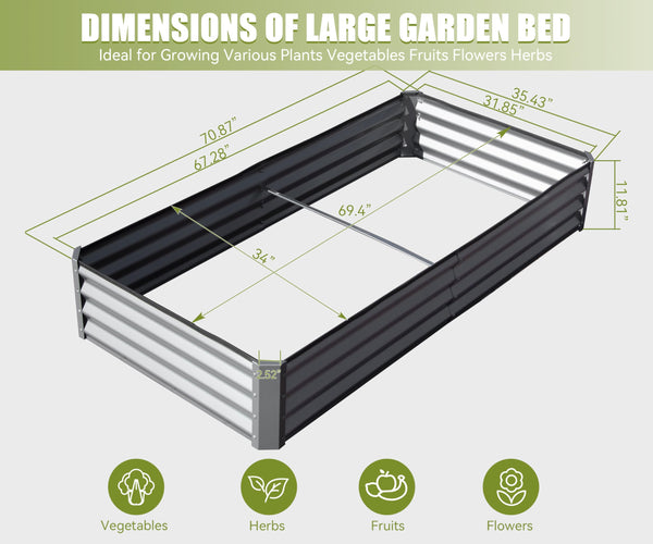 English Elm 6x3x1ft Galvanized Raised Garden Bed — Heavy-Duty Rust-Resistant Steel Planter with Open Base, Safe Edges and Support Rods for Effortless Vegetable, Flower & Herb Gardening Silver W1859P197882