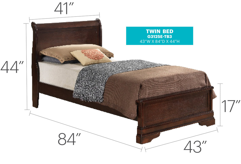 English Elm Louis Phillipe Sleigh-Style Twin Bed In Warm Cappuccino - Elegant Wood Veneer Design For Any Room B078S00333