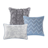 Madison Park Luna Transitional 6 Piece Printed Quilt Set with Throw Pillows MP13-2120 Blue