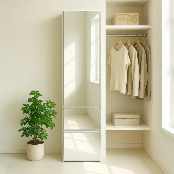 English Elm Elise Slim Modular Wood Closet Cabinet with Mirror — Tall White Melamine Organizer, Durable, Easy Assembly, Ample Storage B040P311967