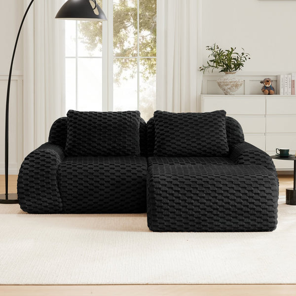 English Elm 82" Modular L-shaped Sectional Sofa Flannelette Upholstered with Movable Ottoman Living Room Black W714S01531