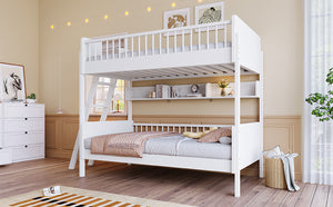 English Elm Twin Over Solid Wood Bunk Bed with Built in Shelves and Reversible Ladder N7090002224K