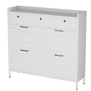 English Elm Metal Powder Coated Steel Shoe Cabinet Slim Entryway Organizer with Seven Drawers White T2398P413026