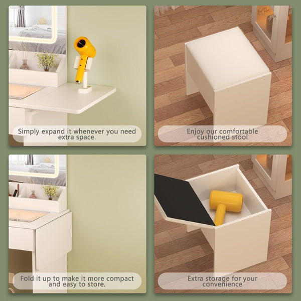 English Elm Small Vanity Desk With Adjustable Led Mirror, Usb Charging, And Organized Storage – Perfect For Compact Spaces W3767P360334-GIGA