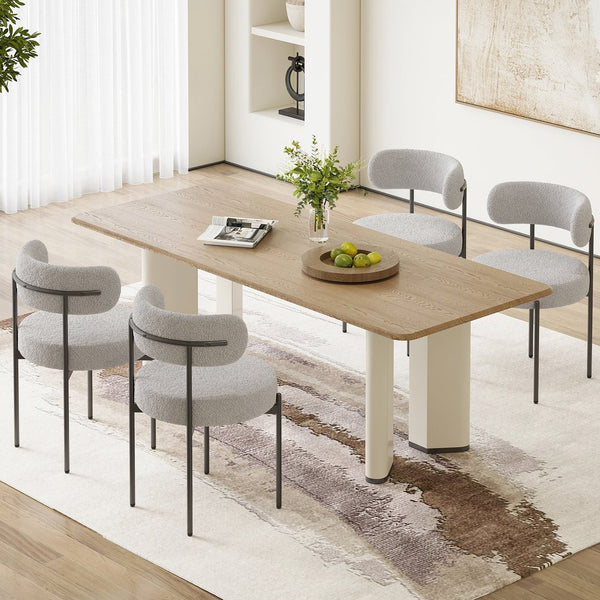 English Elm Dining Chair Set of 4 Sherpa Upholstered Button Tufted Mid Century Modern Seating T3623P431463