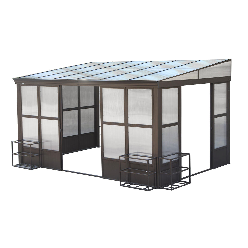 English Elm 10x14ft Aluminum Lean to Solarium with Polycarbonate Panels and Dual Sliding Doors W1859P238678