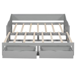 English Elm Wooden Twin Daybed with Pull Out Trundle and Dual Storage Drawers for Guest Rooms Gray LP000519AAE-1