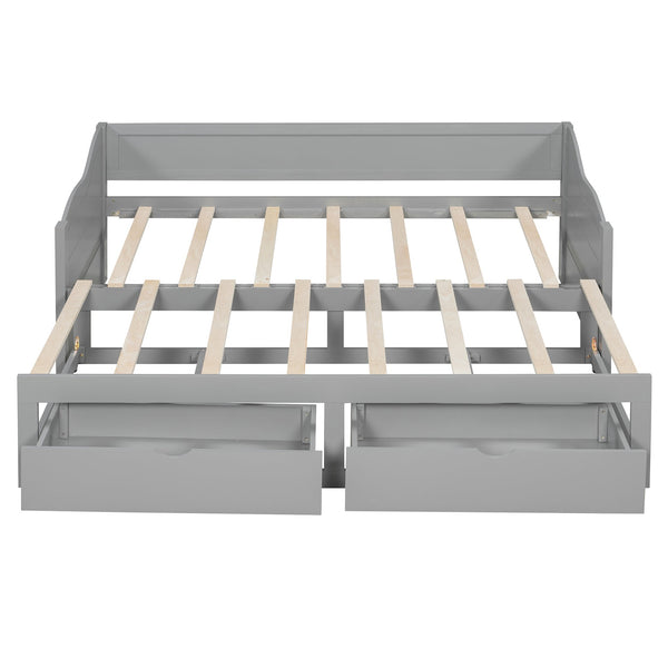 English Elm Wooden Twin Daybed with Pull Out Trundle and Dual Storage Drawers for Guest Rooms Gray LP000519AAE-1