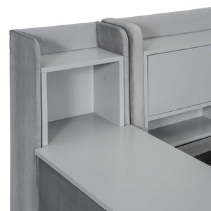 English Elm Twin Upholstered Daybed with Velvet Finish, High Back Shelves, Flip Cabinets, Drawers & Side Table Gray SF000196AAE