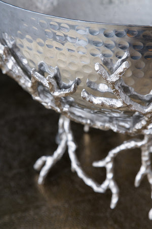 English Elm 14.2x14.2x10.8" Silver Aluminum Bowl Organic Twig Stand Sculptural Nickel Centerpiece W2078P489710