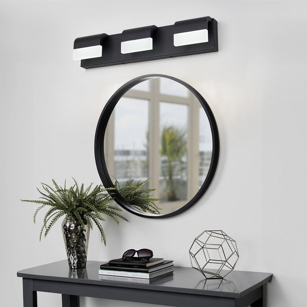 English Elm LED Contemporary 3-Light Matt Black Bathroom Vanity Light Fixture Over Mirror Dimmable 6000K PMID W2312P374894