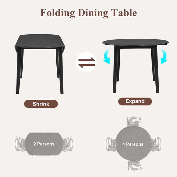 English Elm 3-piece Folding Round Dining Set with Upholstered Chairs for Compact Apartment Spaces Black N752S000618B