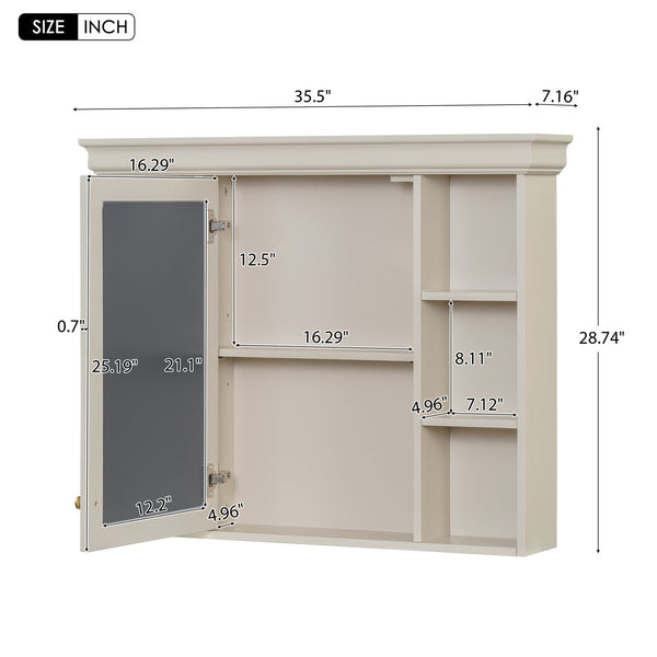 English Elm 35'' Blue Wall Mounted Medicine Cabinet with Mirror Door, MDF Storage, Adjustable Shelves & Towel Rod WF323692AAY