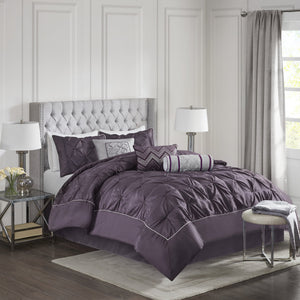 English Elm 7-piece King Tufted Pleated Comforter Set with Shams Bed Skirt Decorative Pillows B035P463175