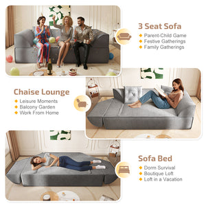 English Elm 3-in-1 Convertible Sofa Bed Sparkling Chenille 79.5" Deep Seat 3-Seater with Chaise & Pillows Grey W3219P369308