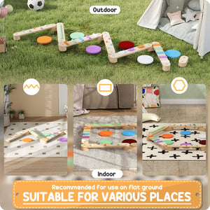 English Elm Qaba Kids Balance Beam Set – Versatile Wooden Obstacle Course For Toddlers 3-8, Indoor/Outdoor Play W2225P249790-GIGA