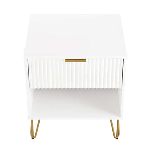 English Elm Dumbo 20" Fluted Nightstand In White - Glamorous Storage With Gold Accents & Easy Assembly Design B365P398150