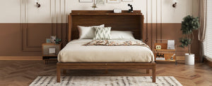 English Elm Queen Size Murphy Bed - Stylish Pine Wood Cabinet With Power Station & Rattan Panel For Space-Saving W504S00234-GIGA