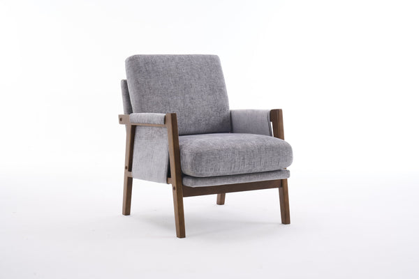 English Elm Mid-Century Solid Wood Accent Chair with Chenille Upholstery, Ergonomic Waist Support, Sturdy 300lb Capacity Gray T3903P372381